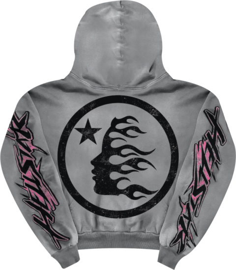 Hellstar Grey And Pink Flame Logo Hoodie