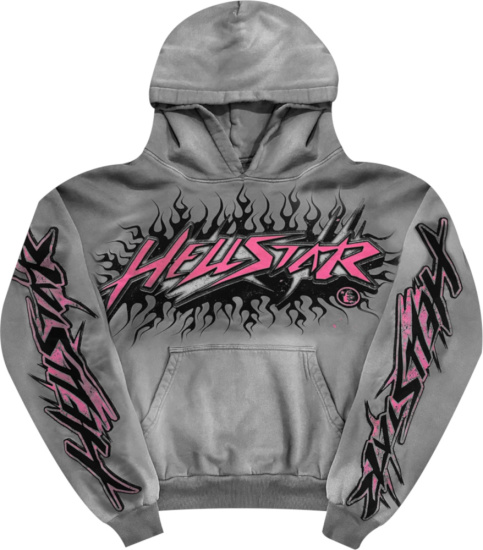 Hellstar Grey And Pink Future Flame Hoodie