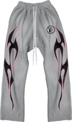 Hellstar Grey And Pink Tribal Flame Print Swatpants