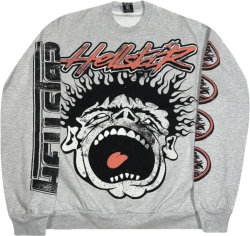 Hellstar Grey Records Logo Print Sweatshirt