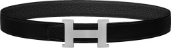 Hermes Black And Silver Tone Constance Belt