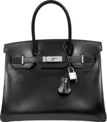Hermes Black Box Leather Birkin 35 Bag