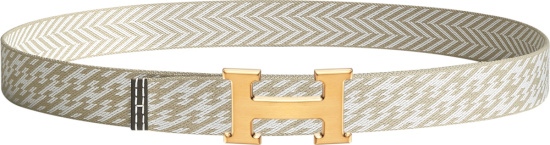 Hermes Khaki H Monogram Strap And Gold H Buckle Belt