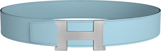 Hermes Light Blue And Brushed Silver Constance Buckle Belt