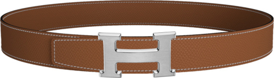 Hermes Light Brown Leather And Brushed Silver H Logo Buckle Belt