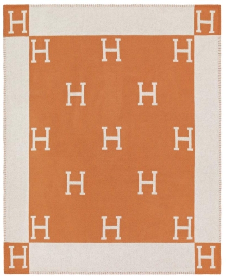 Hermes Orange And White Avalon Throw Blanket