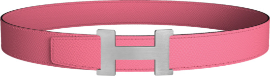 Hermes Pink Leather And Brushed Silver Contance Buckle Belt