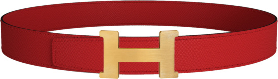 Hermes Red And Brushed Gold Permabrass Constance Buckle Belt
