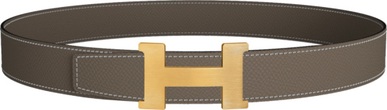 Hermes Taupe Leather And Brushed Permabrass Constance Buckle Belt