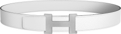 Hermes White Leather And Brushed Silver H Constance Logo Buckle Belt