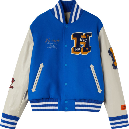 Heron Preston Blue & White H-Patch Varsity Jacket | INC STYLE