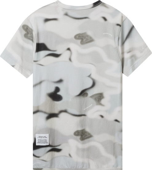 Heron Preston Grey Abstract Camo And Orange Logo Print T Shirt