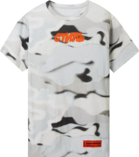 Heron Preston Grey Sprayed Camo Cnmtb T Shirt