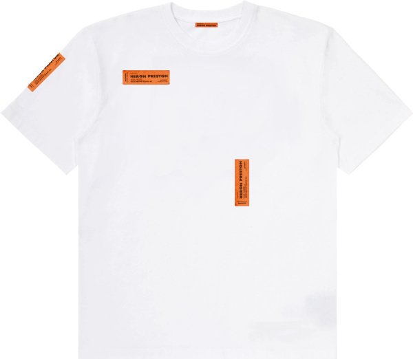 Heron Preston White And Allover Orange Logo Tag T Shirt