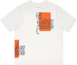 Heron Preston White And Orange Block Logo T Shirt