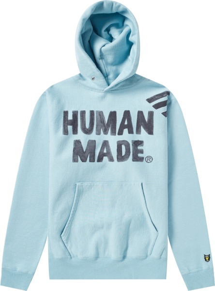 Human Made Light Blue And Navy Logo Hoodie