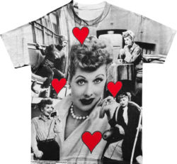 I Love Lucy White Black And Red Hearts Allover Print T Shirt