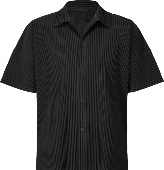 Issey Miyake Homme Plisse Black Pleated Short Sleeve Shirt