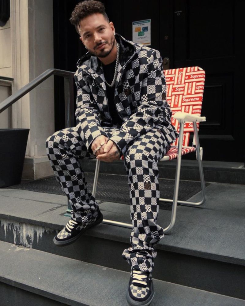 J Balvin Wearing a Full Checkerboard Louis Vuitton Outfit