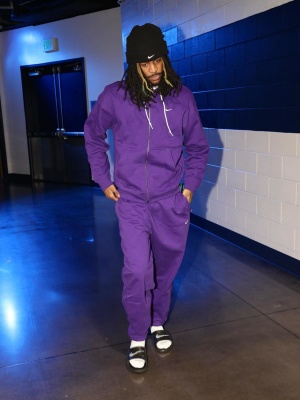 Ja Morant Nike Black Beanie Purple Zip Hoodie Purple Sweatpants Black Slides