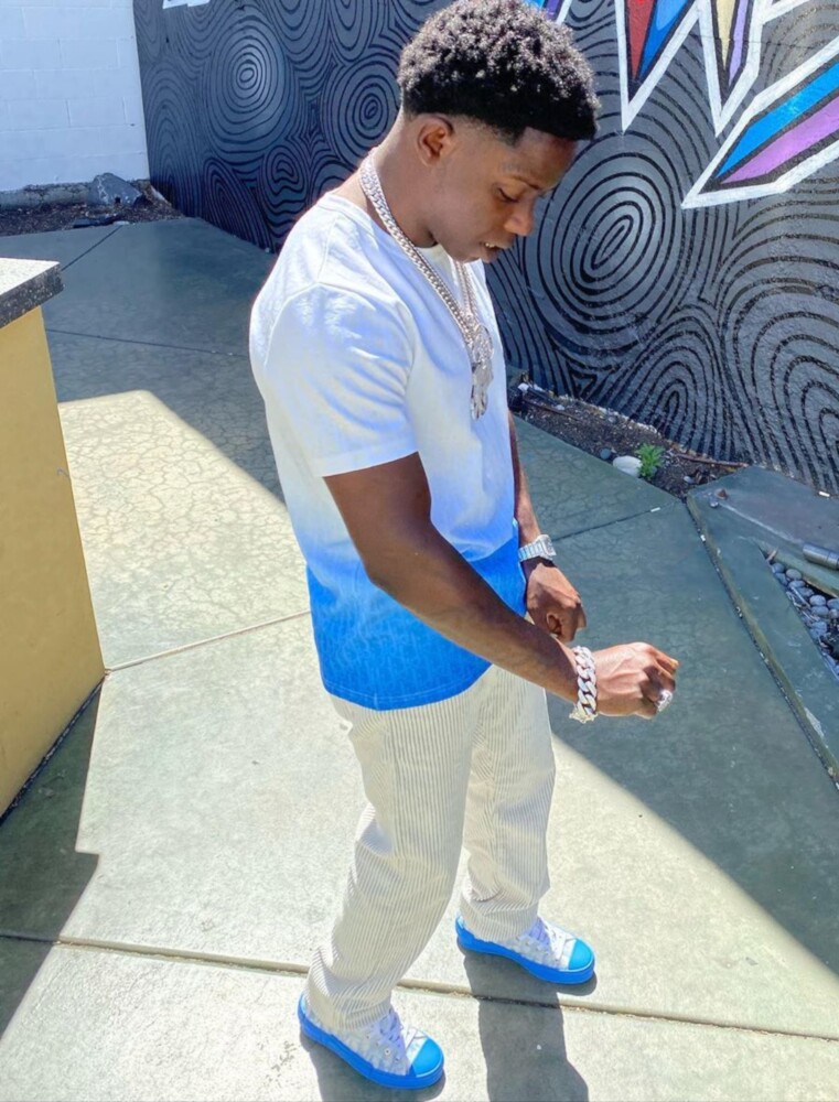 Jackboy: Dior White & Blue Gradient T-Shirt & High-Top Sneakers | INC STYLE