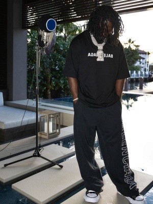 Jackboy Wearing A Balenciaga Mirror Logo Tee Outlined Sweatpants And Mmy Melted Sneakers