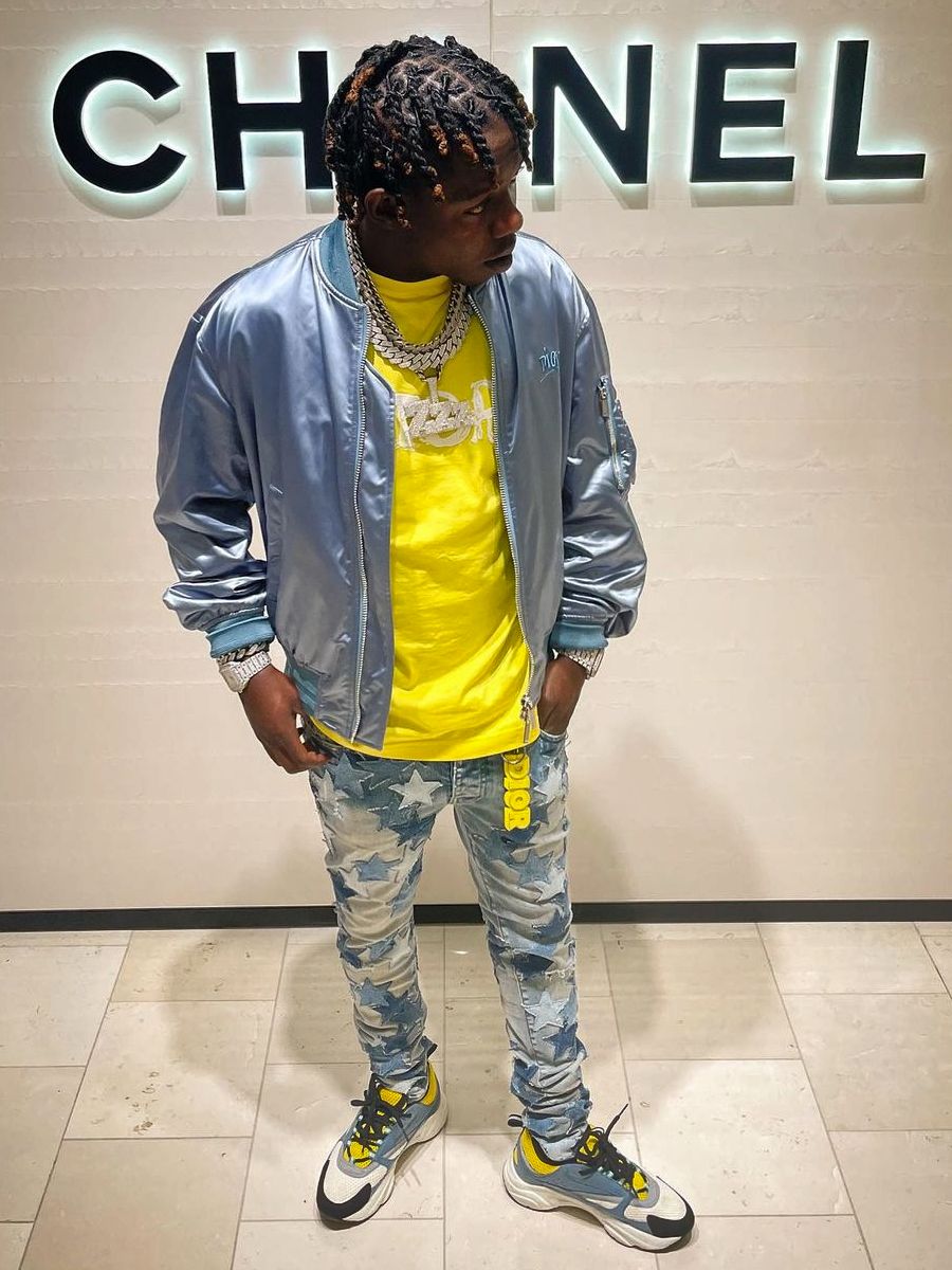 Jackboy Wearing a Blue & Yellow Dior Outfit With Amiri x Chemist Star Jeans