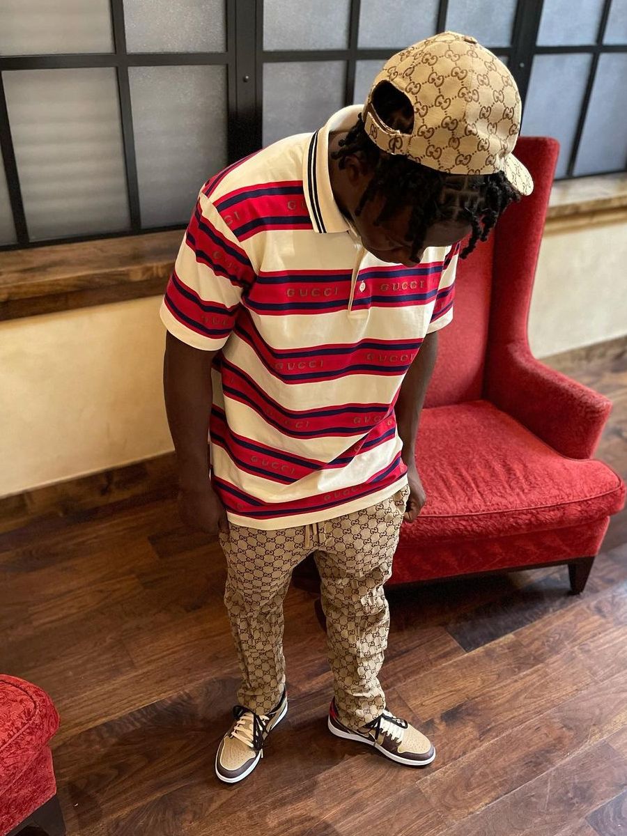 Jackboy Wearing a Gucci Canvas Hat & Pants With a Striped Polo