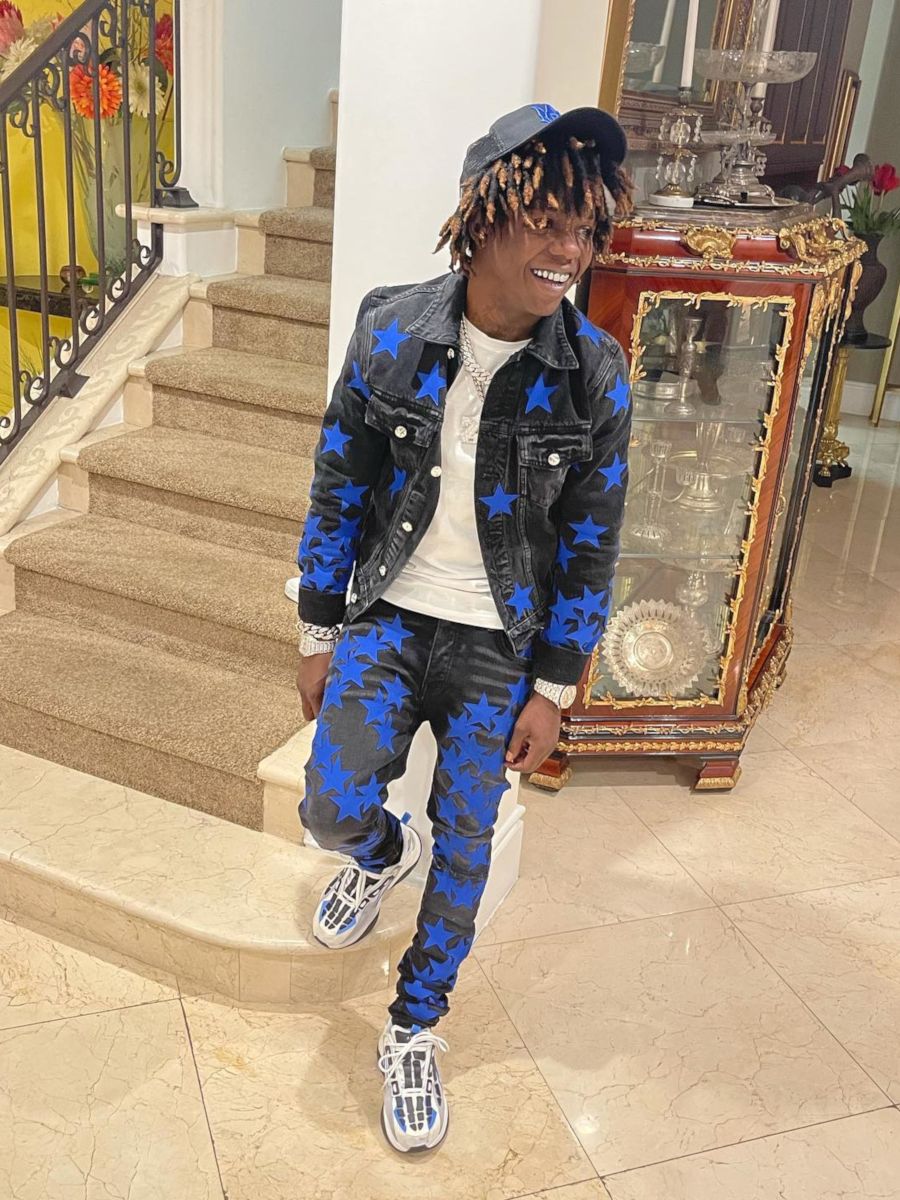 Jackboy Wearing a Full Black & Blue Star Amiri x Chemist Outfit With Skeleton Sneakers