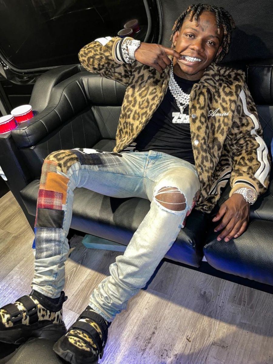 Jackboy Wearing an Amiri Leopard Jacket & Patch Jeans With Dior Sneakers