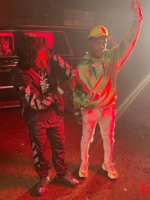 Jackboy Wearing An Off White Black Diag Track Jacket And Track Pants With Versace Sneakers
