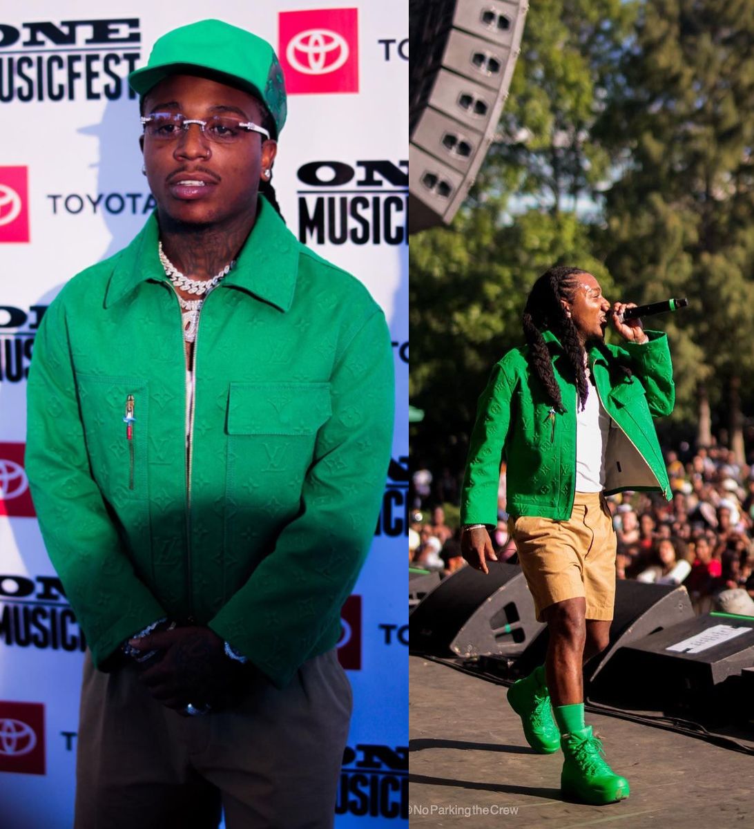 Jacquees Performing at ONE MusicFest In an All Green Louis Vuitton & Bottega Veneta Outfit