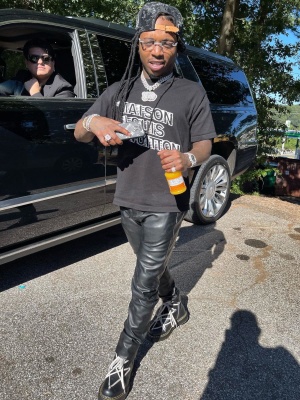 Jacquees Wearing A Louis Vuitotn Trucker Hat And Tee With Rick Owens X Dr Martens Boots