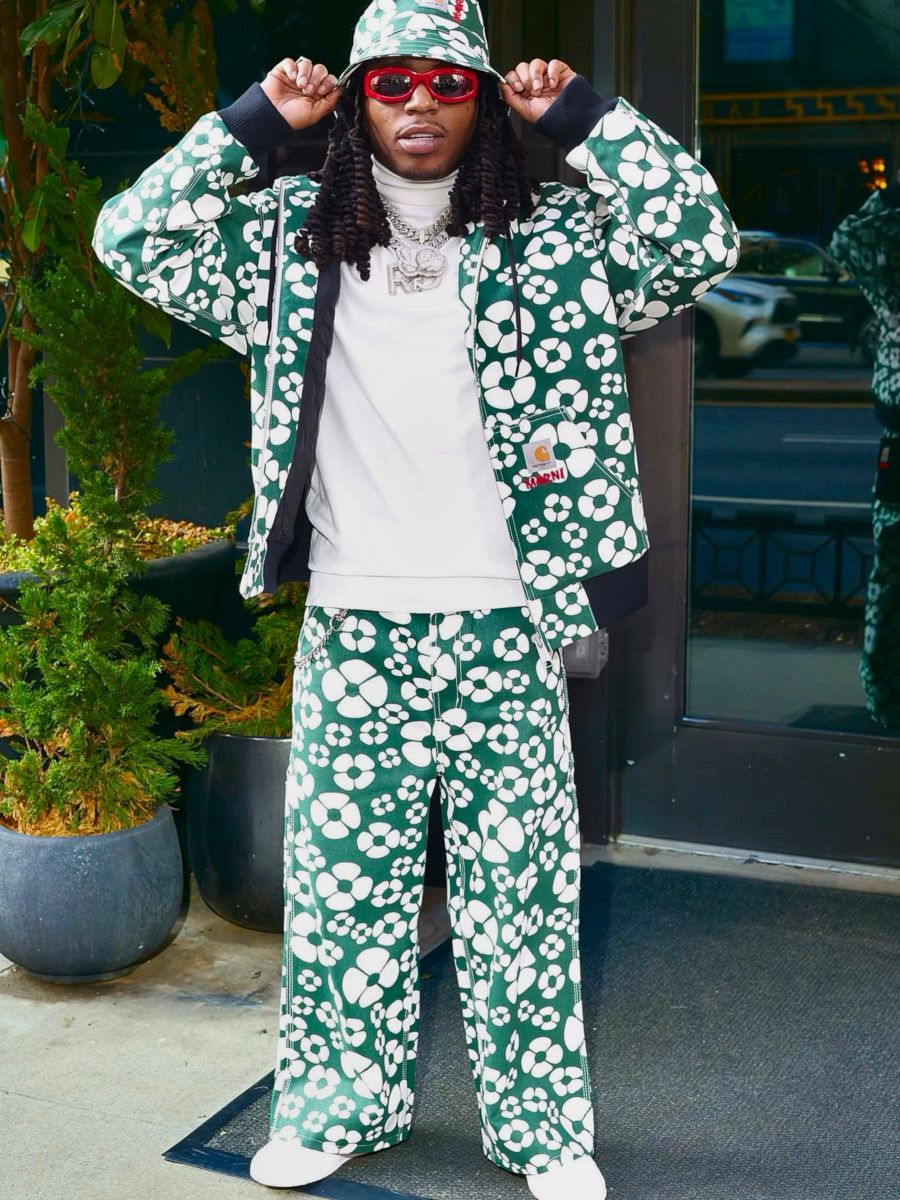 Jacquees Wearing Red Bottega Sunglasses With a Green Marni x Carhartt WIP Fit