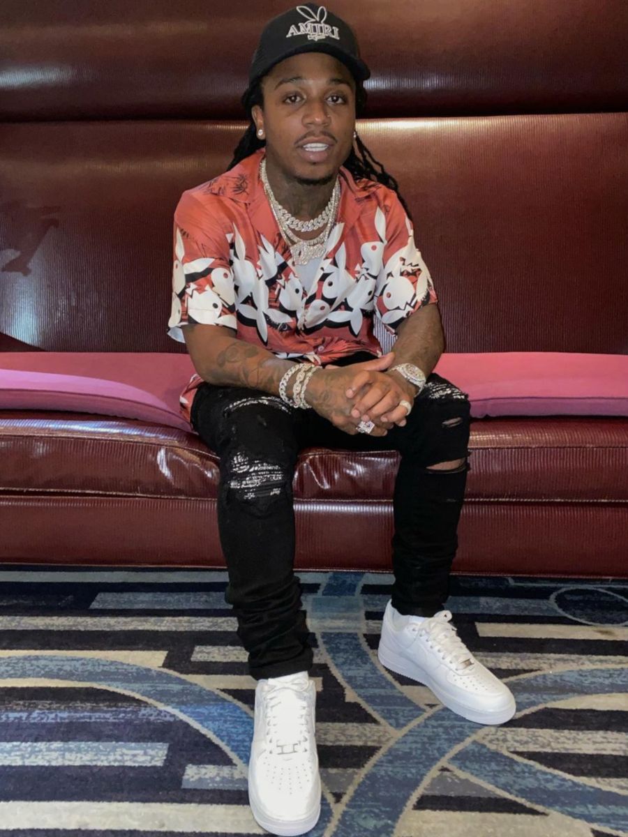 Jacquees Wearing an Amiri x Playboy Hat & Shirt With Nike Sneakers