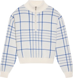 Jacquemus White And Blue Check Quarter Zip Sweater