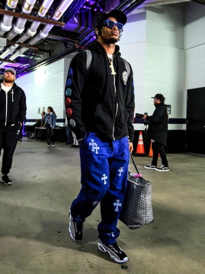 Jamarr Chase Wearing A Lv Blue Sunglasses With A Chrome Hearts Multi Hoodie Blue Cross Jeans And A Goyard Bag