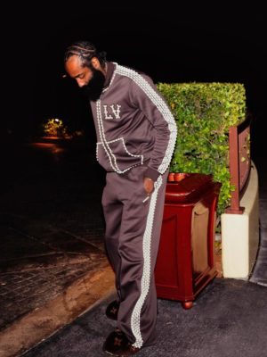 James Harden Louis Vuitton Brown Pearls Jacket Trackpants Shearling Slippers