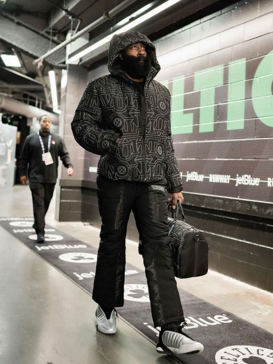 James Harden Wearing an All Black Louis Vuitton Logo Quilted Outfit & Bag