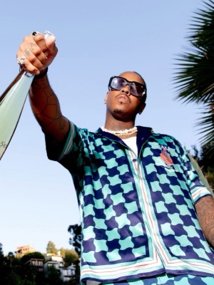 Jeremih Wearing A Casablanca Blue Checker Shirt And Shorts