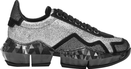 Jimmy Choo Silver Glitter And Black Sold Diamond Sneakers