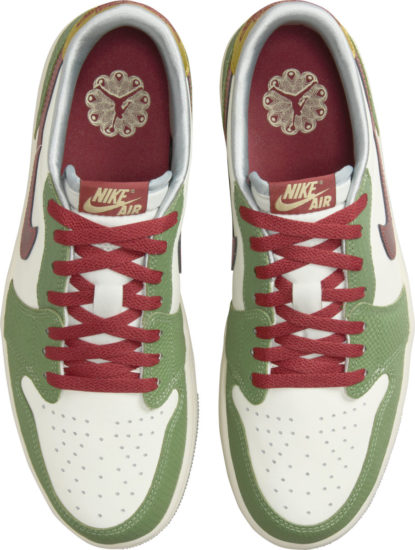 Jordan 1 Low White Sage Green And Red Lace Sneakers