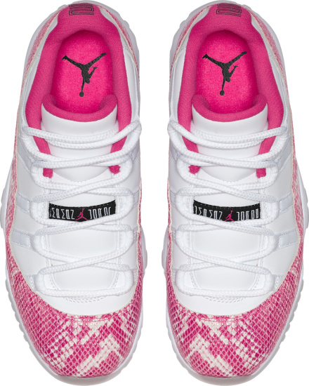 Jordan 11 Low Top Sneakers White Pink Snakeskin Print