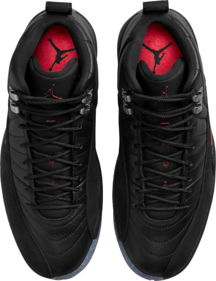 Jordan 12 Black Leather And Suede With A Grey Speckeled Sole