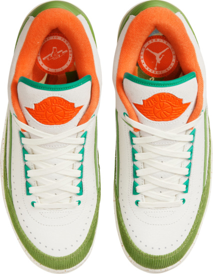 Jordan 2 Low Top White Olive Green And Orange Sneakers