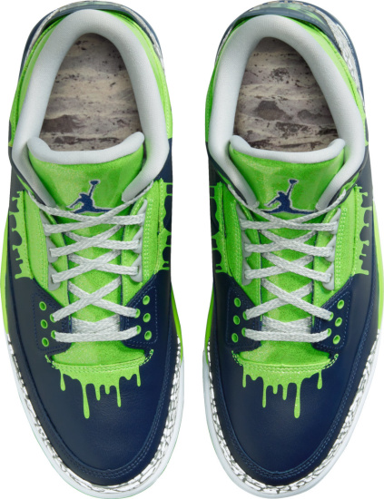 Jordan 3 Retro Navy Blue And Green Slime Sneakers