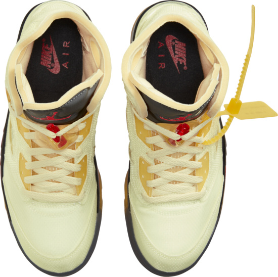 Jordan 5 X Off White Beige Black And Red Sneakers