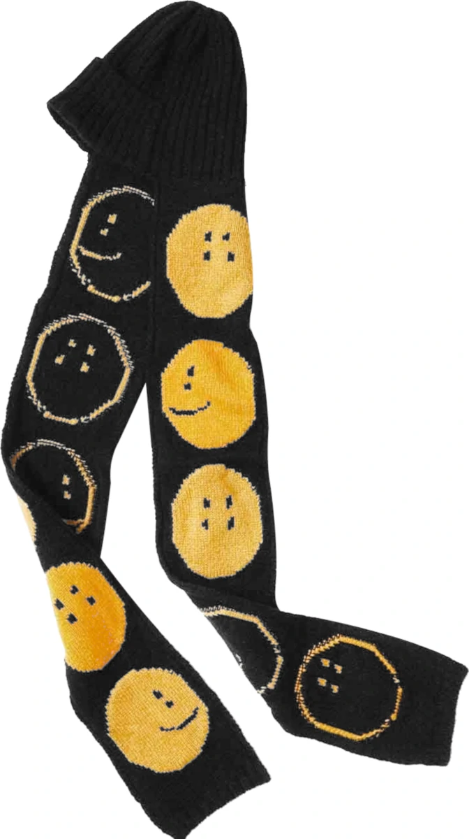 Kapital Black And Yellow Smiley Scarf Beanie Hat