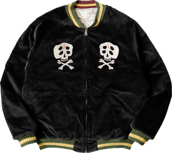 Kapital Black Velvet Skull Embroidered Jacket