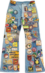 Blue 'Beautiful World' Patch Flared Jeans
